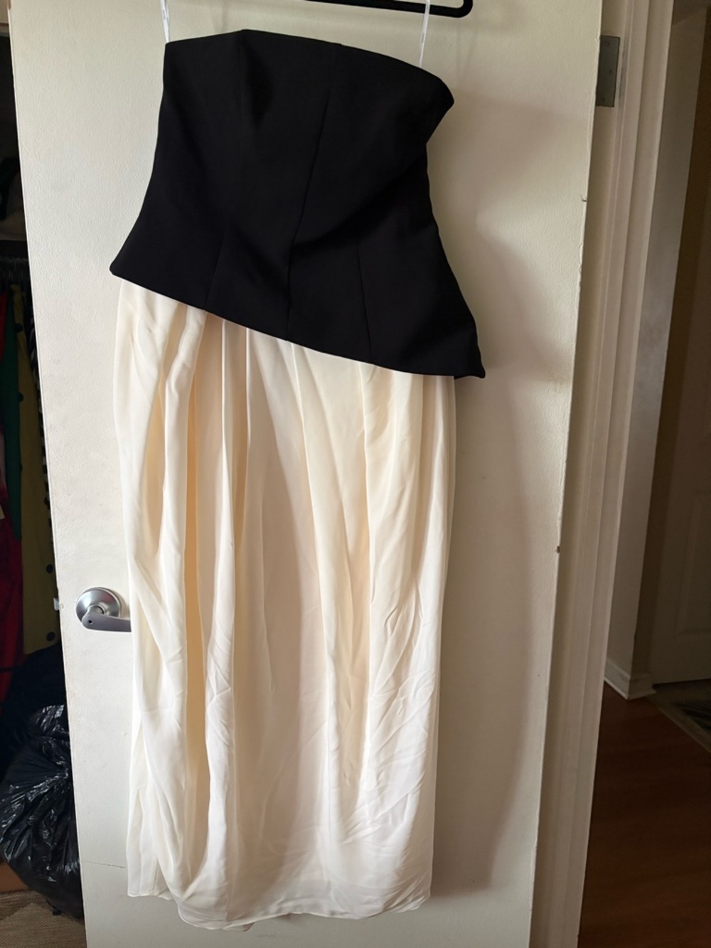 ASOS Arrange Strapless Black and Cream Two-Tone Midi Dress